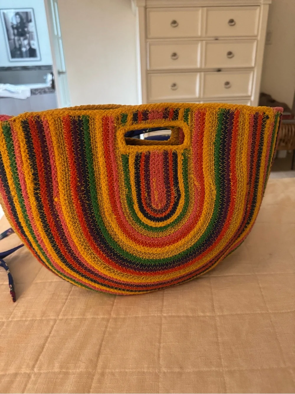 Bershka Rainbow Crochet Half-Moon Tote